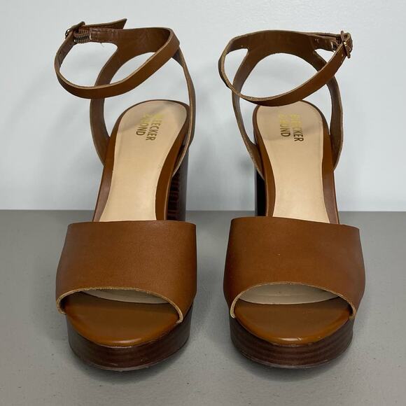 Bleecker & Bond Sienna Leather Ankle Strap Block Heel Platform Sandal Brown 7.5 - Picture 2 of 8